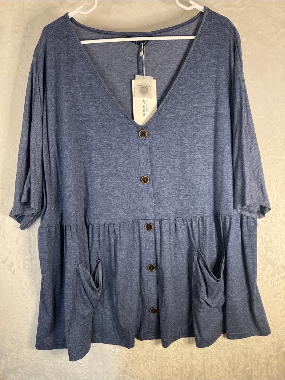 Bloom Chic Blue Button-Front Peplum Tunic NWT 22 24 - Picture 2 of 5